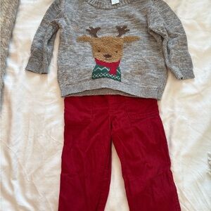 Carter's Gray Sweater and Red Pants Set
